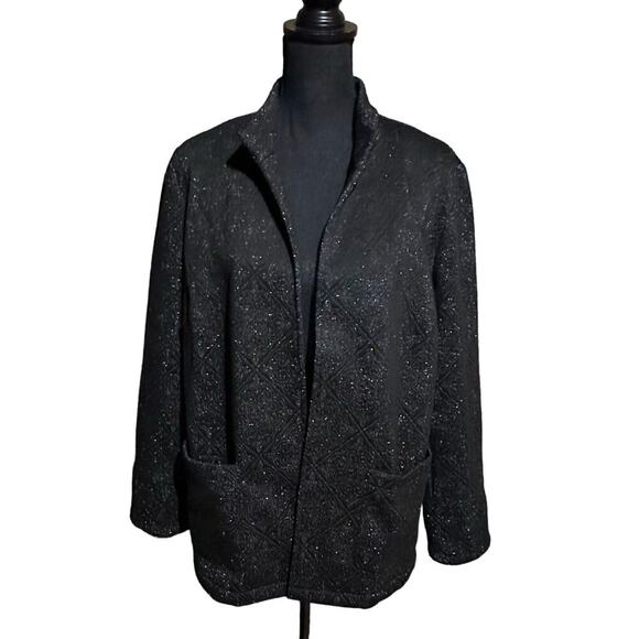 Chico's Quilted Black Career Blazer Jacket Women's Size M Medium - Picture 1 of 8